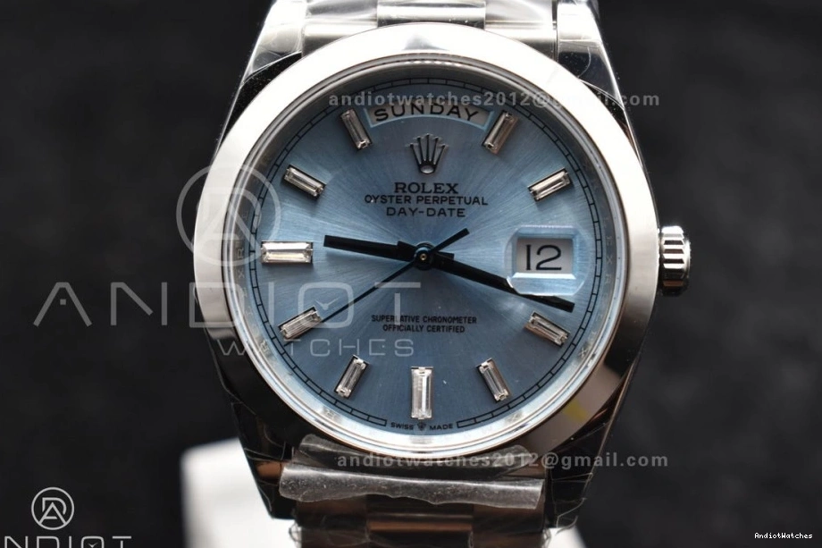 A 720 Weight On GSF Bracelet President Gain Blue Iced 40 TimelessDesign DayDate Crystal Dial SS 0110